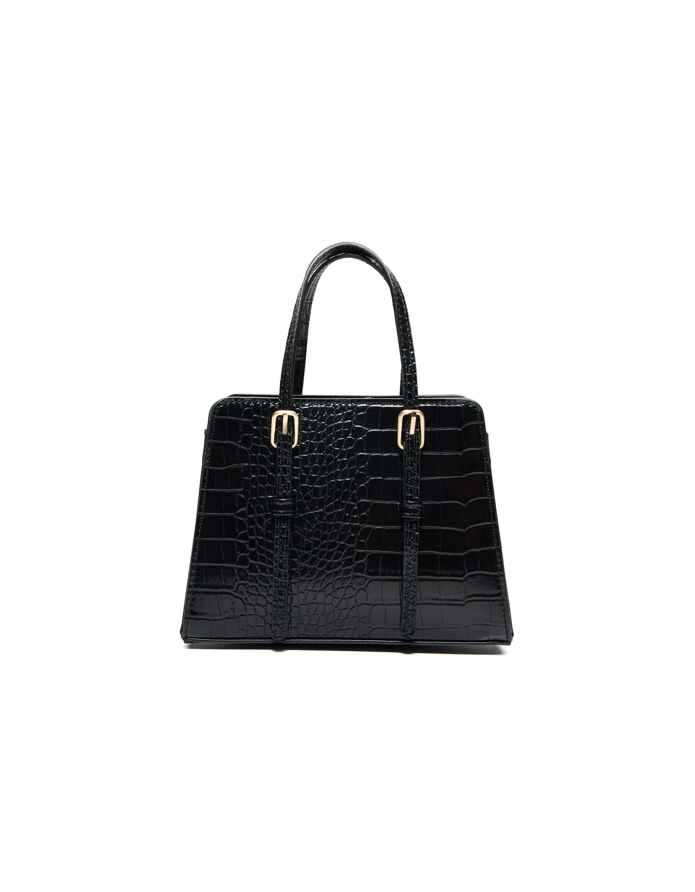 Textured box bag with buckles — Black