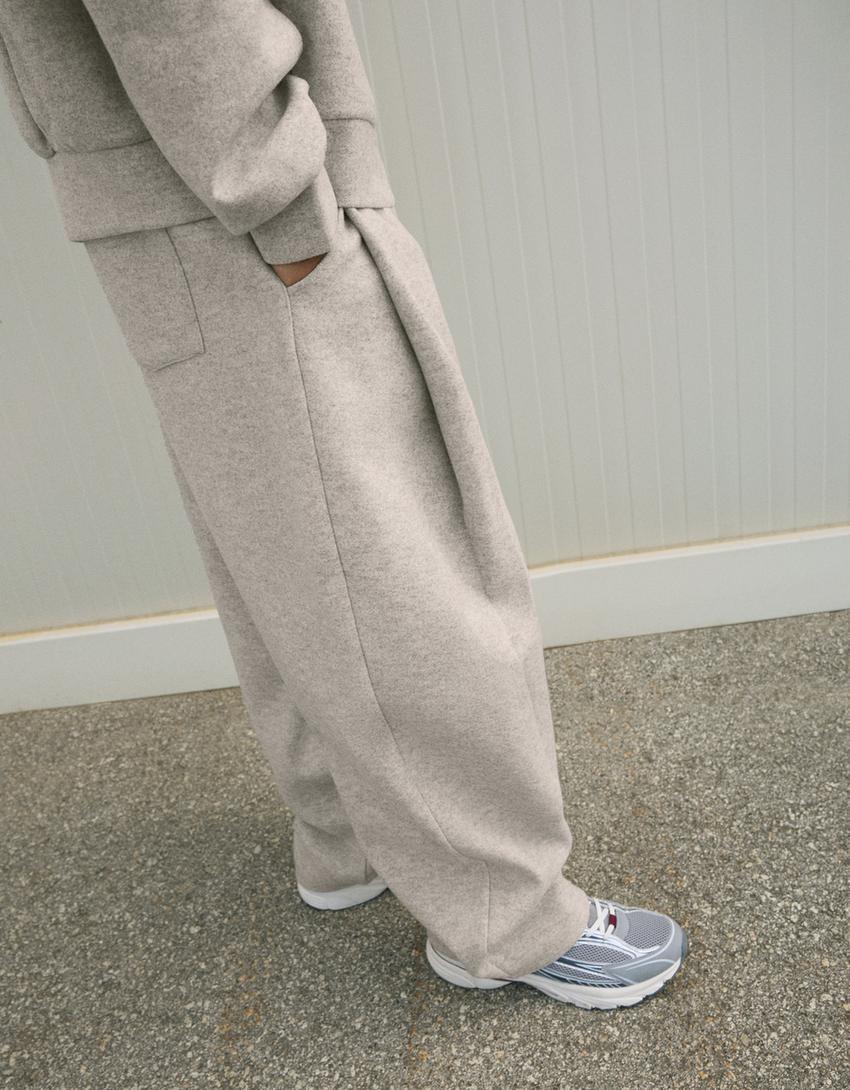 Balloon fit broek van synthetische wol met bandplooien-Grijs