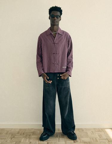 Checked long sleeve shirt with clasp — Maroon 3