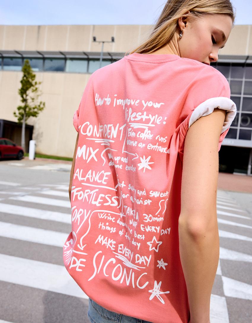 Camiseta manga corta efecto lavado-Salmón