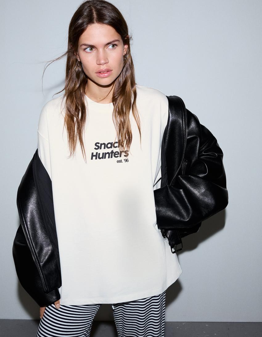 T-shirt à manches courtes imprimé-Blanc cassé