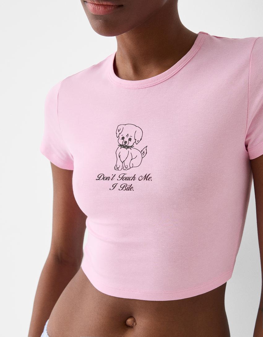 Short sleeve T-shirt with print-Pink-5
