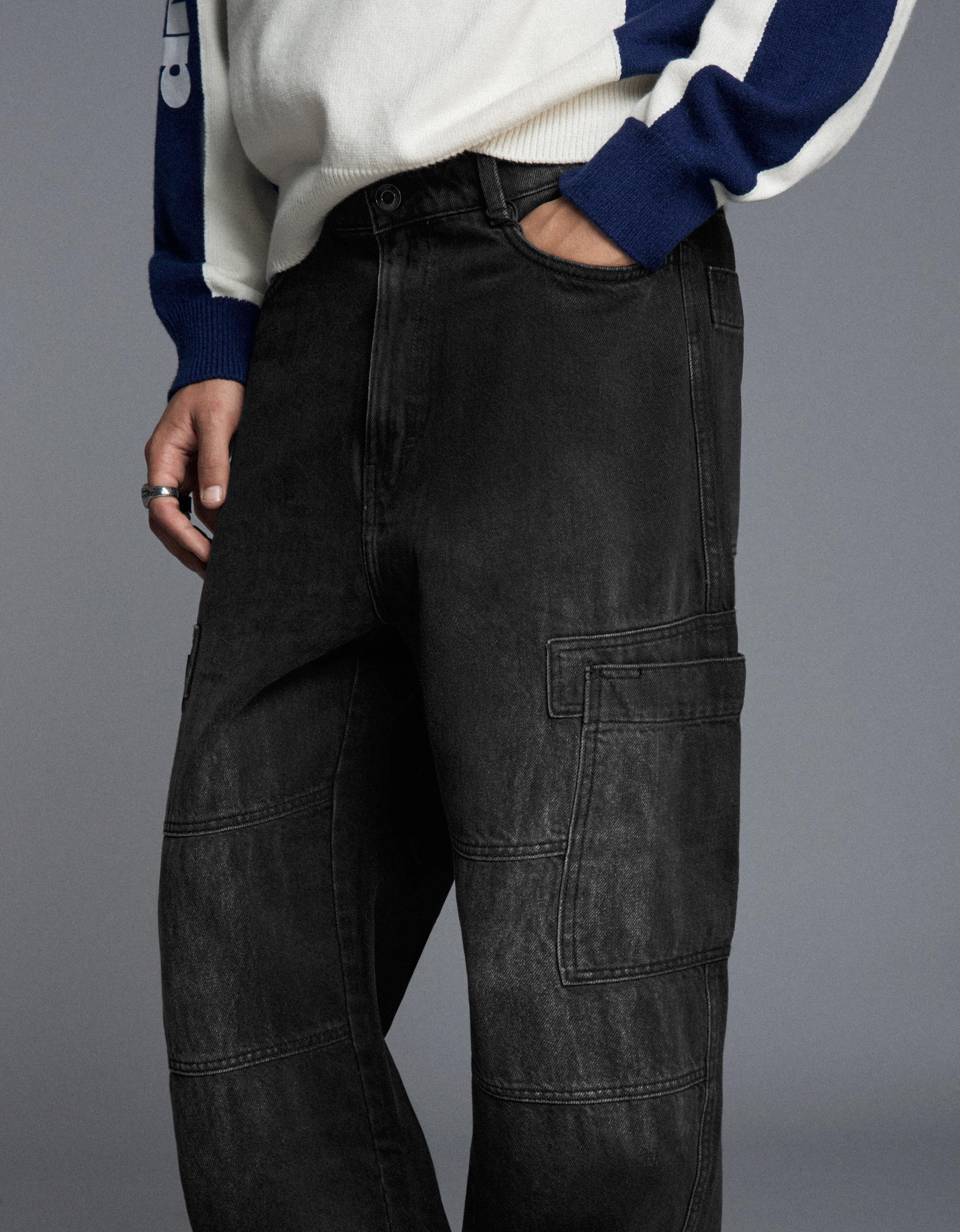 Baggy cargo jeans — Black