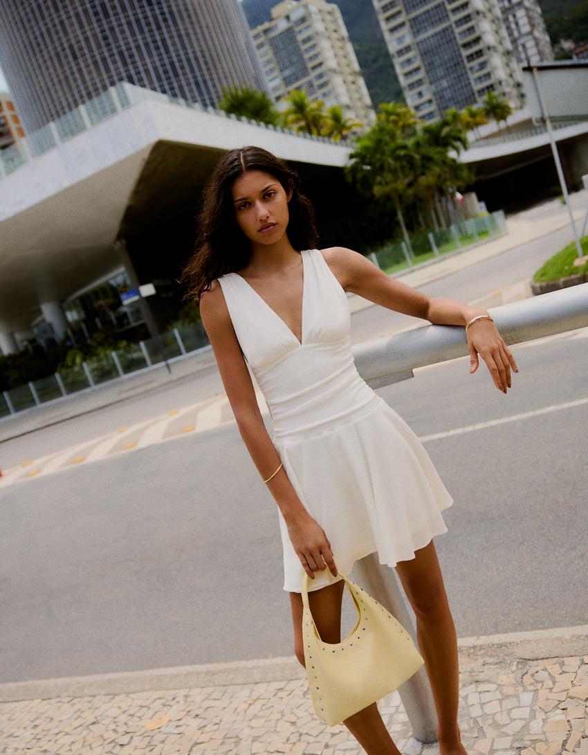 Draped mini dress-Off white