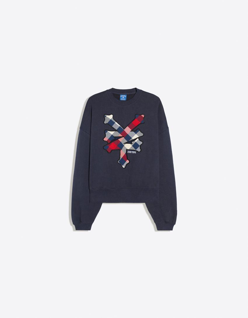 ZOO YORK round neck patch sweatshirt-Dark blue