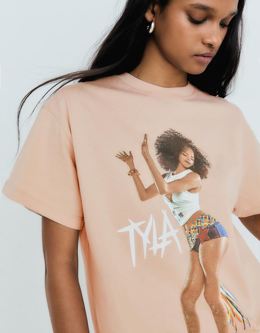 Oversize printed T-shirt TYLA-Camel