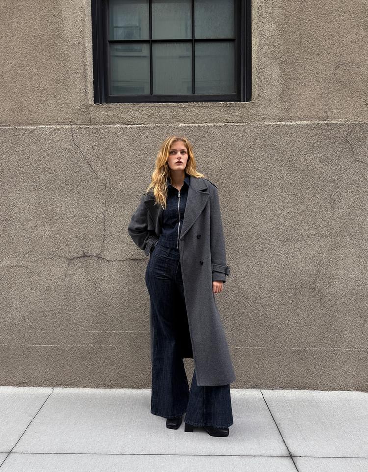 Oversize felt texture trench coat