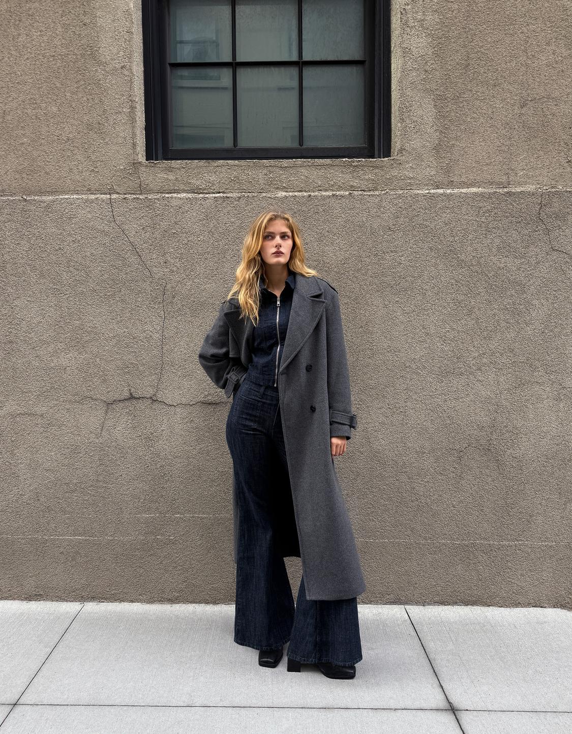 Oversize felt texture trench coat