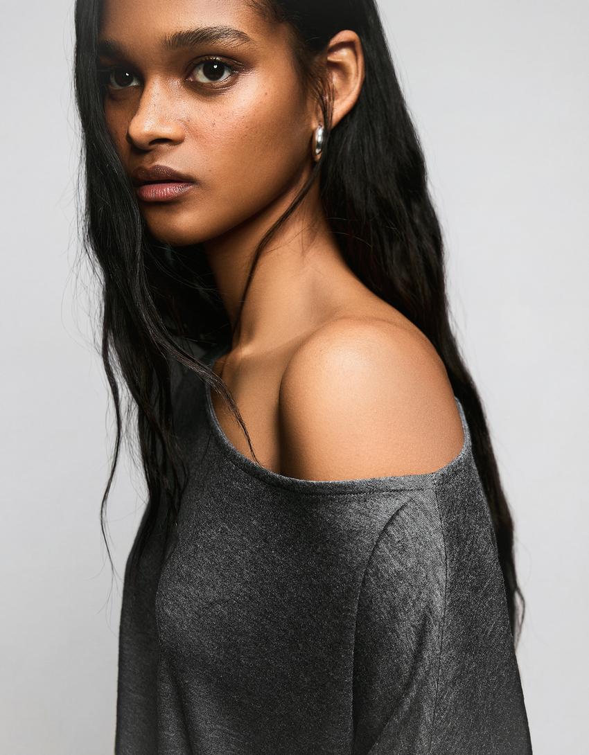 Mini šaty s dlhým rukávom a priliehavou sukňou-Sivá