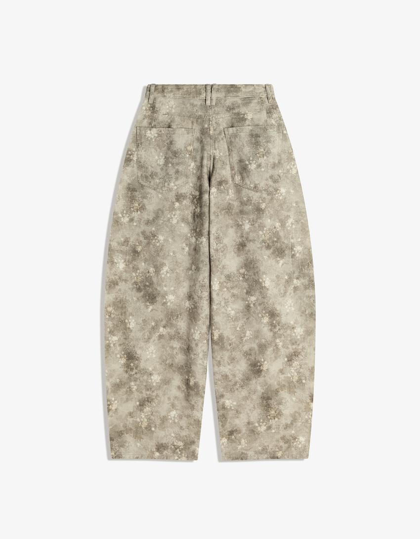 Printed barrel-leg trousers-Multicolored