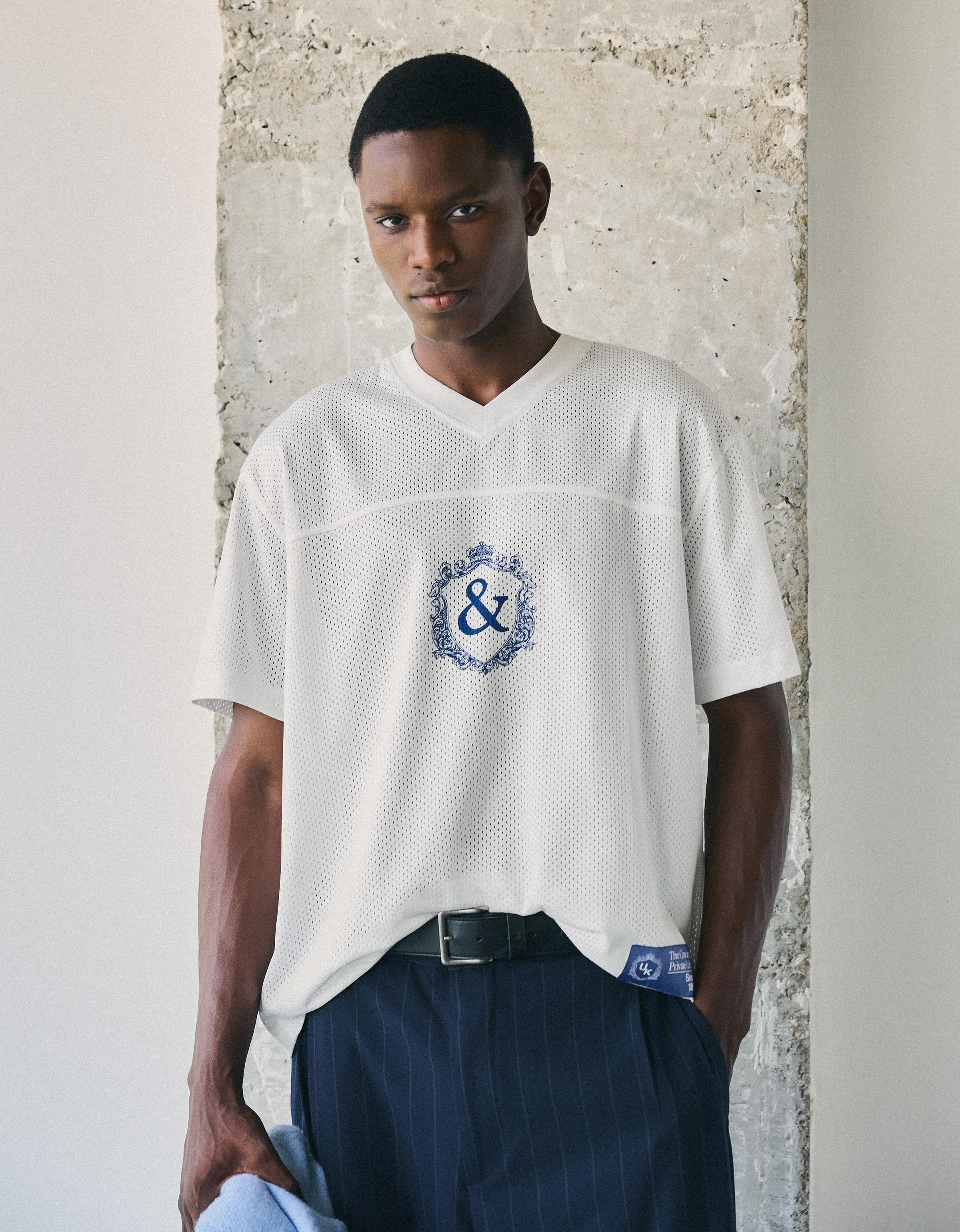 Bershka Camiseta Manga Corta Técnica Print Hombre L Blanco