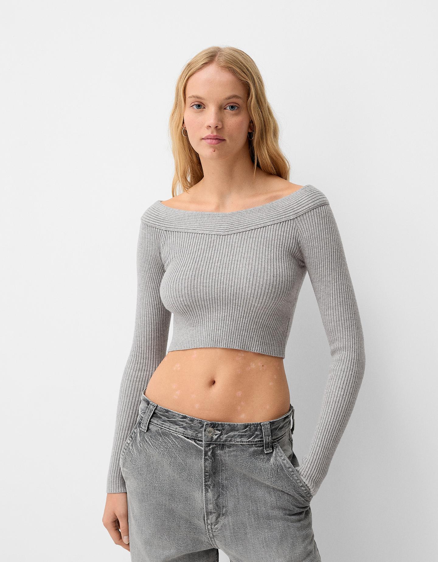 Bershka Pullover Mit V-Ausschnitt Und Fallender Schulternaht Damen S Dunkel günstig online kaufen