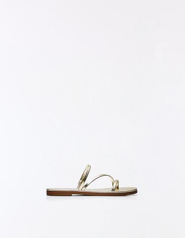 Multi-strap flat slider sandals — Gold 1