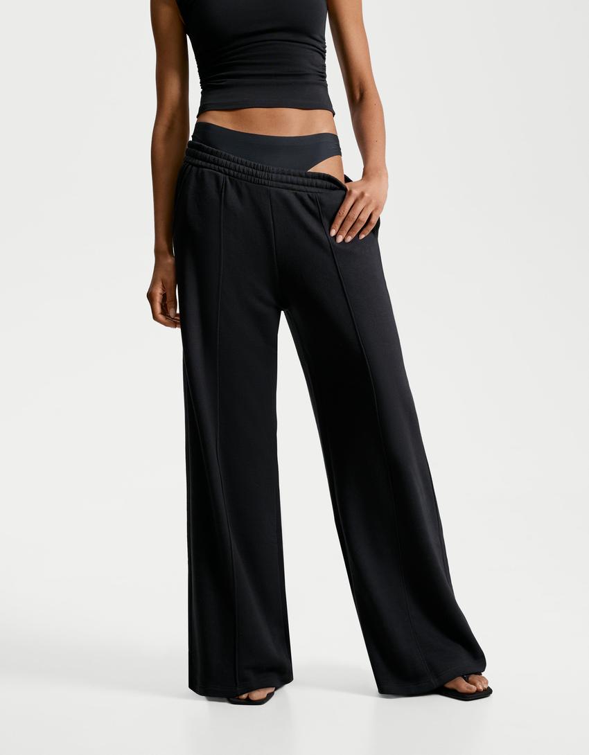 Pantaloni Snoopy wide leg-Nero-0