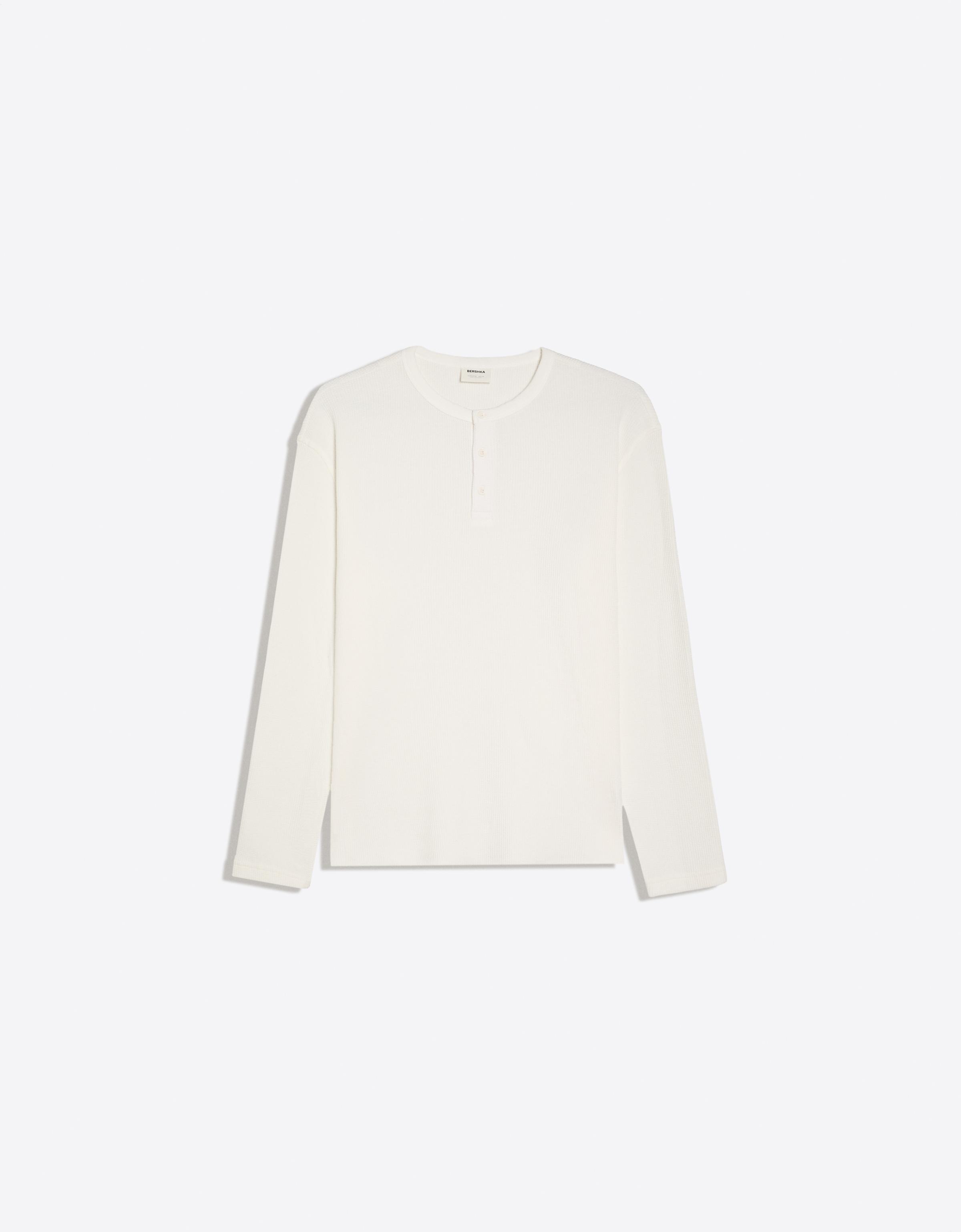 Slim fit long sleeve henley T-shirt — White