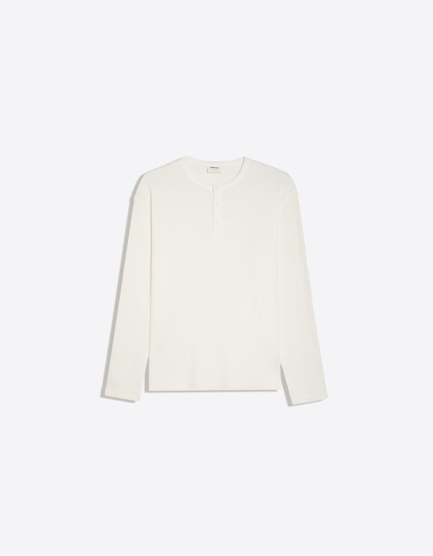 Slim fit long sleeve henley T-shirt-White