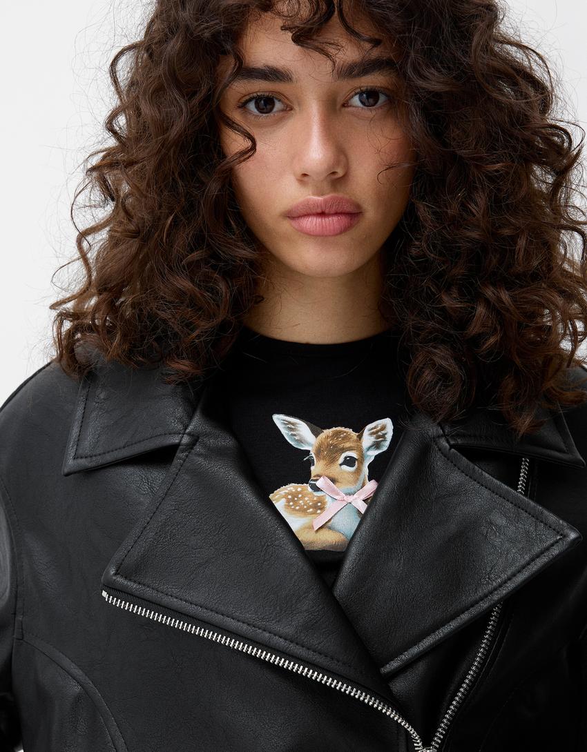 Casaco polipele mensagem relevo-Preto-5