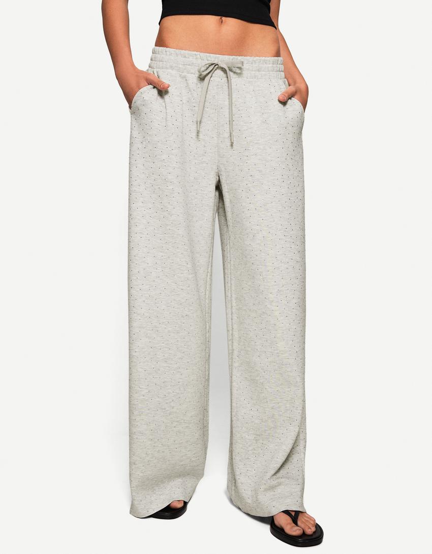 Pantalon wide leg brillant-Gris-2