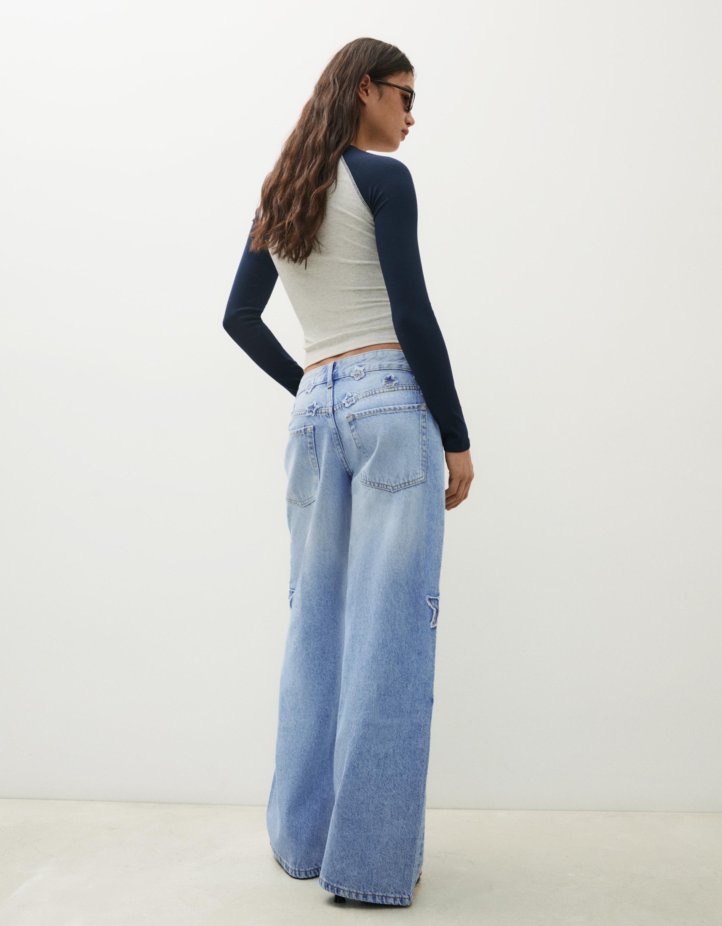Boyfriend jeans with star print — Light blue