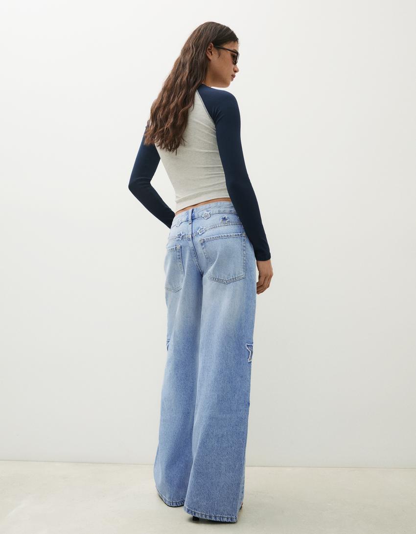 Boyfriend jeans with stars-Light blue