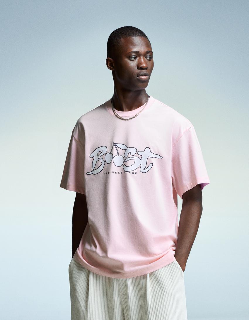 T-shirt manches courtes imprimé-Rose-0