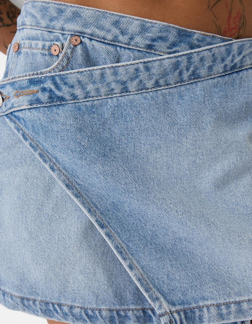 تنورة دنيم-أزرق مغسول من الخارج-5