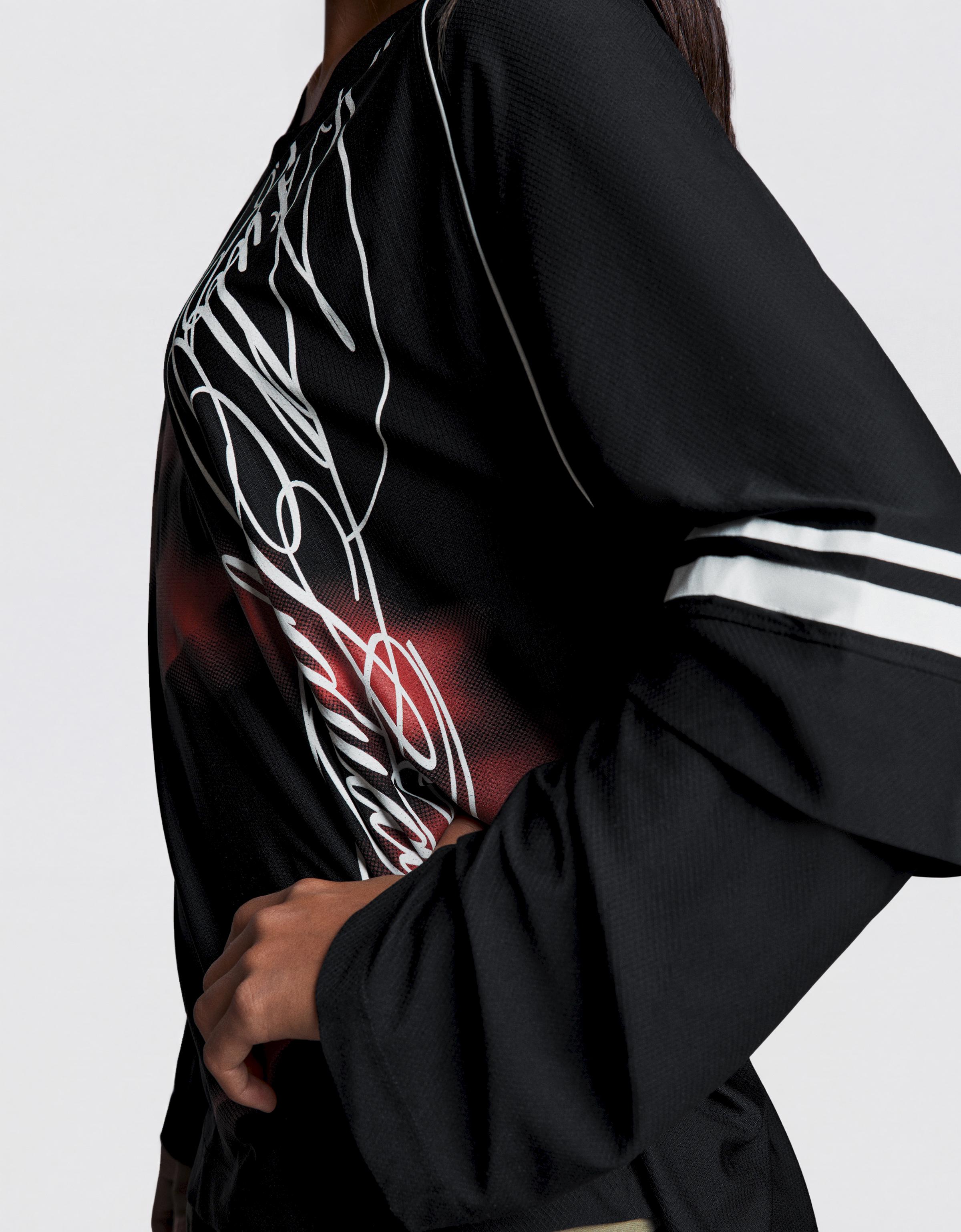 Oversize double sleeve print T-shirt — Black