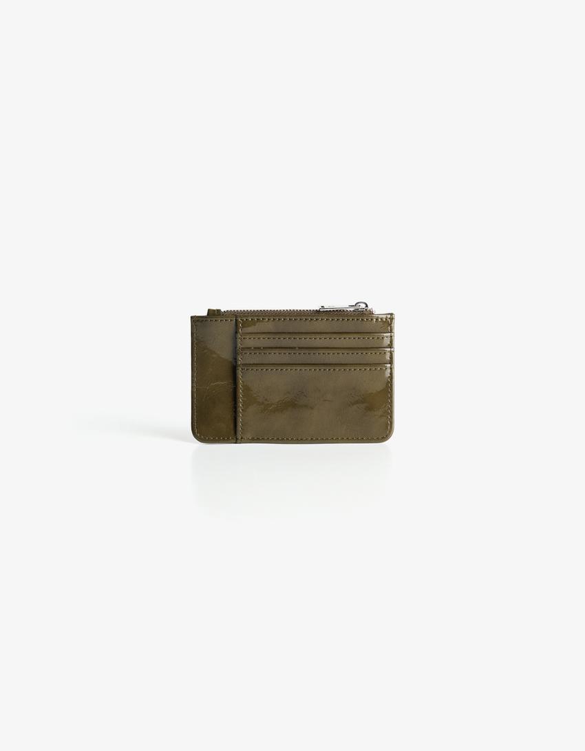Faux-patent-finish card holder-Green-2