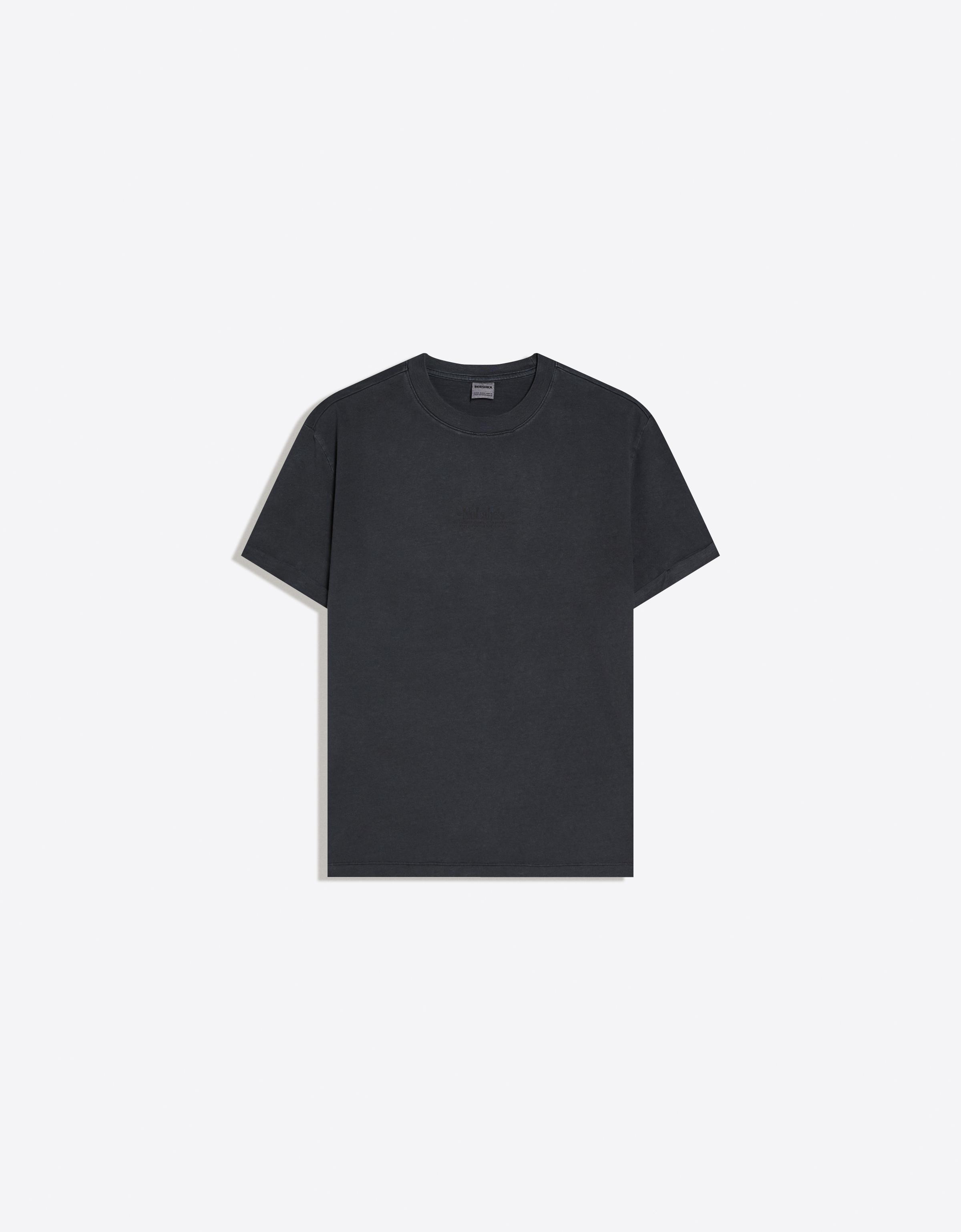 Bershka T-Shirt Mit Kurzen Ärmeln Und Roll-Up-Print Herren M Grau