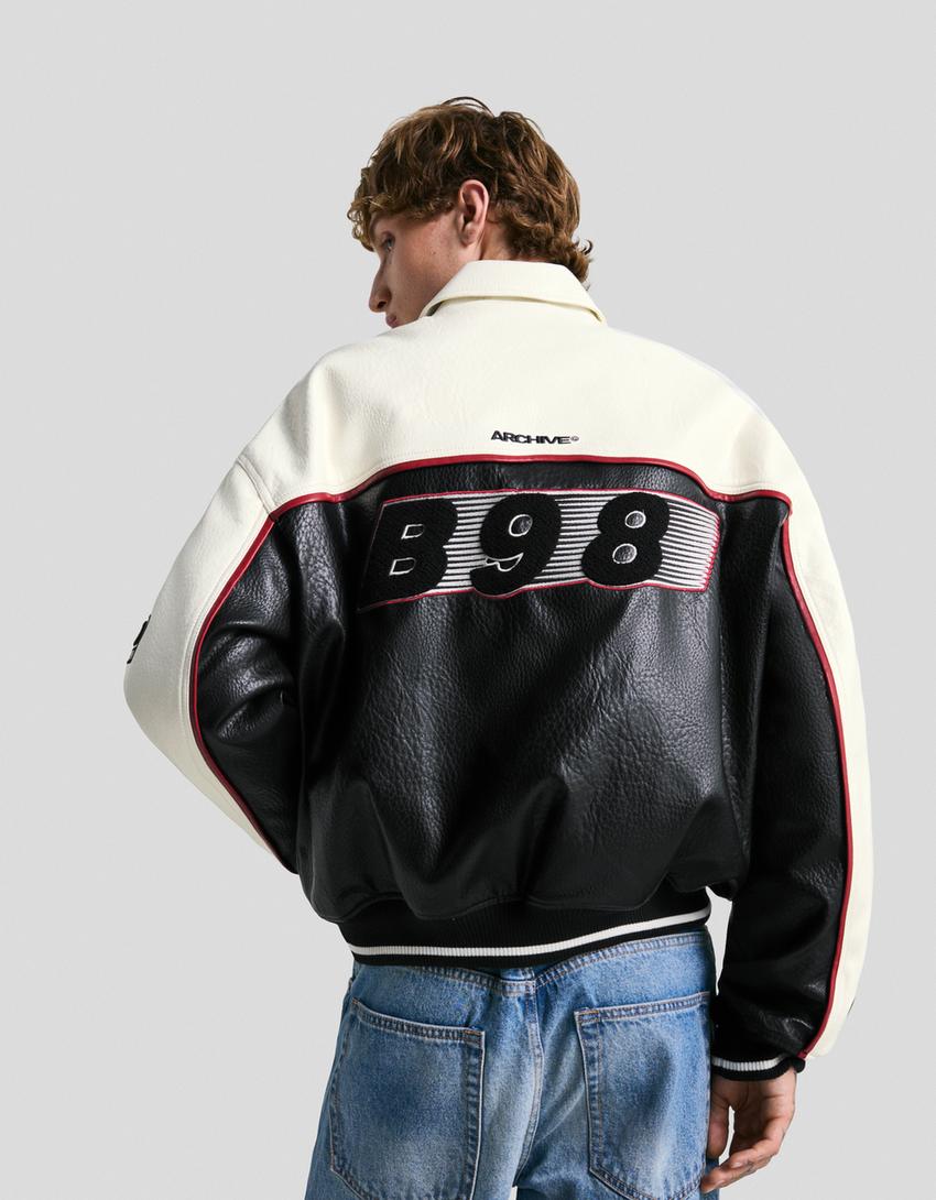 Printed leather effect jacket-Black