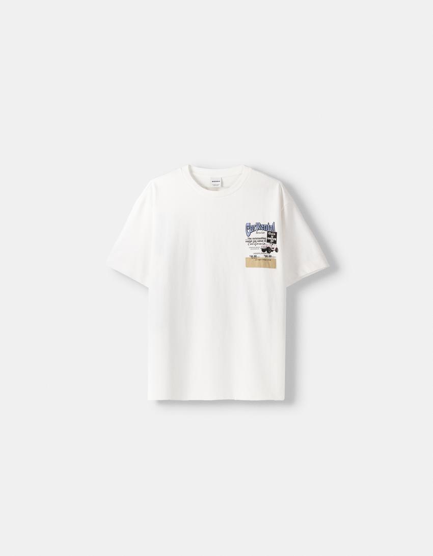 T-shirt manches courtes boxy fit imprimé-Blanc-4