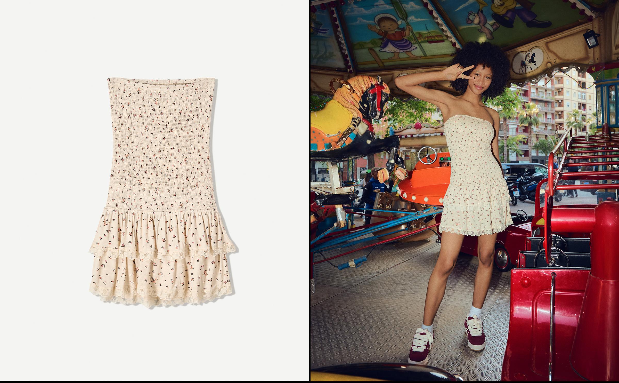 Ruffled bandeau neckline mini dress
