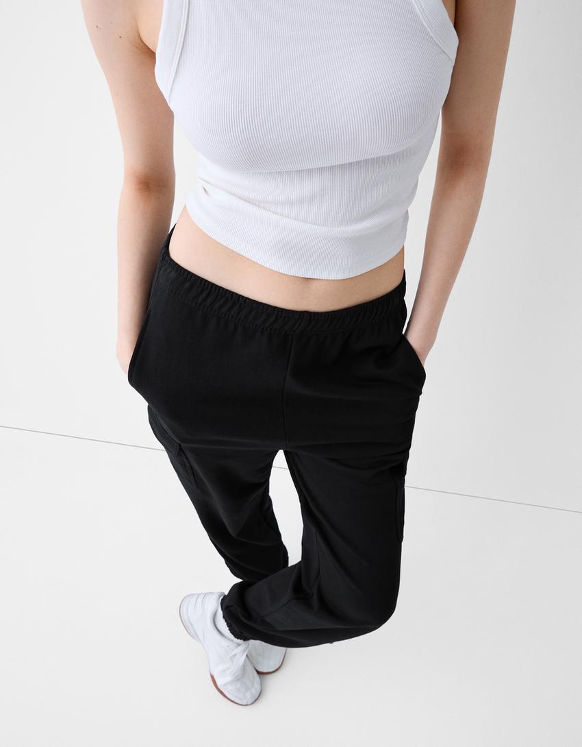 Penye kargo jogging fit pantolon-Siyah-3