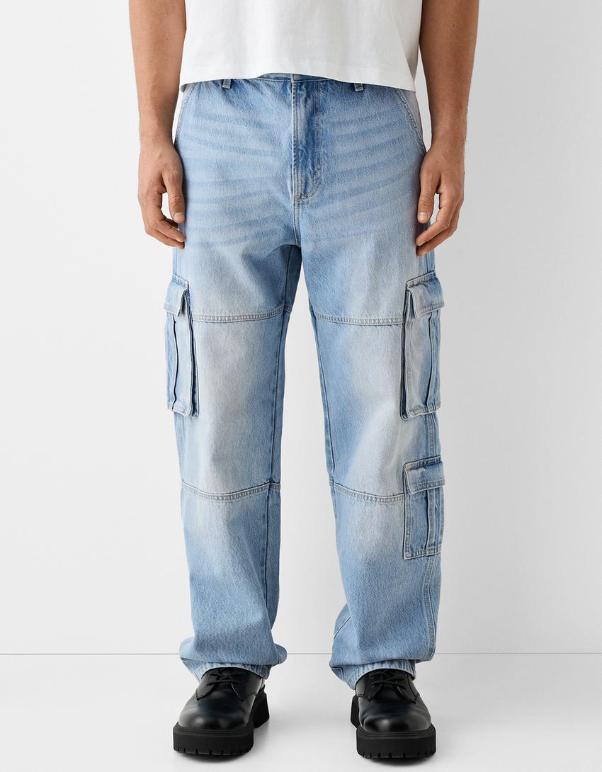 Jeans cargo baggy-Azul lavado-1