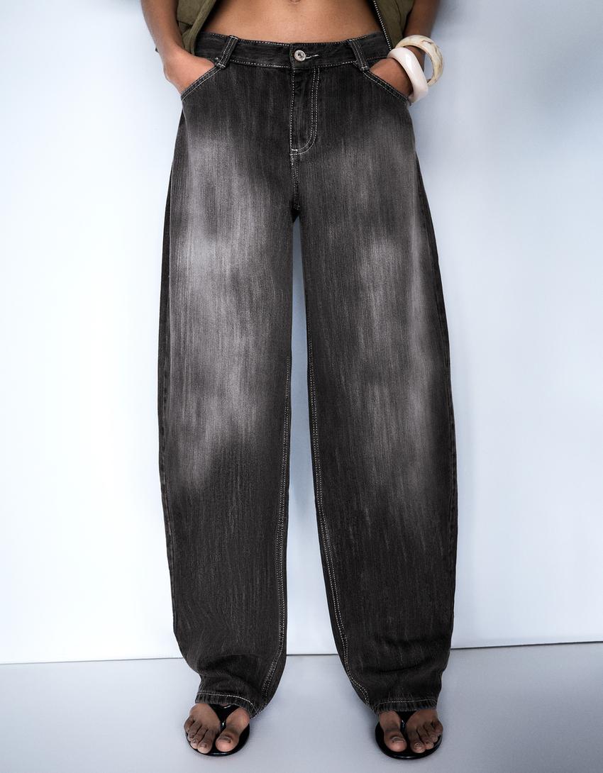 Düşük bel baggy barrel fit jean-Gri