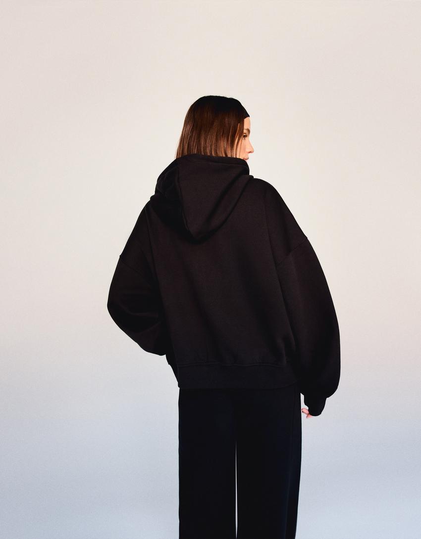 Fermuarlı kapüşonlu sweatshirt-Siyah-3