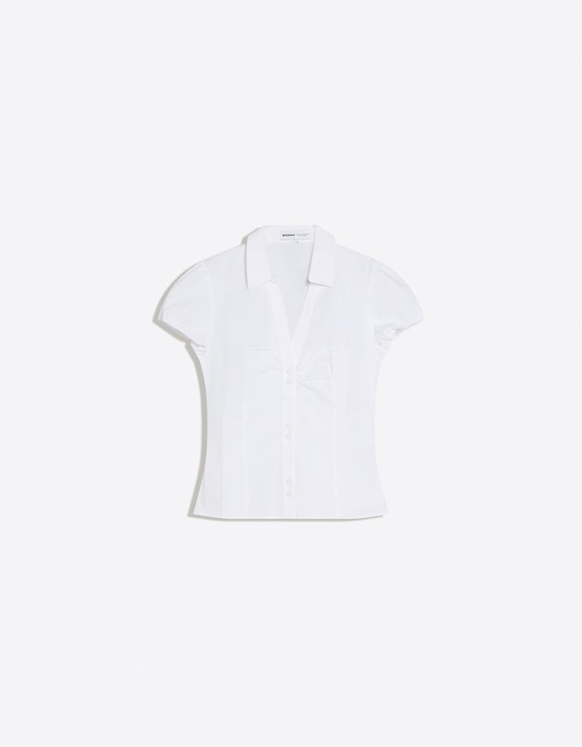 Camisa manga corta popelín lazada-Blanco