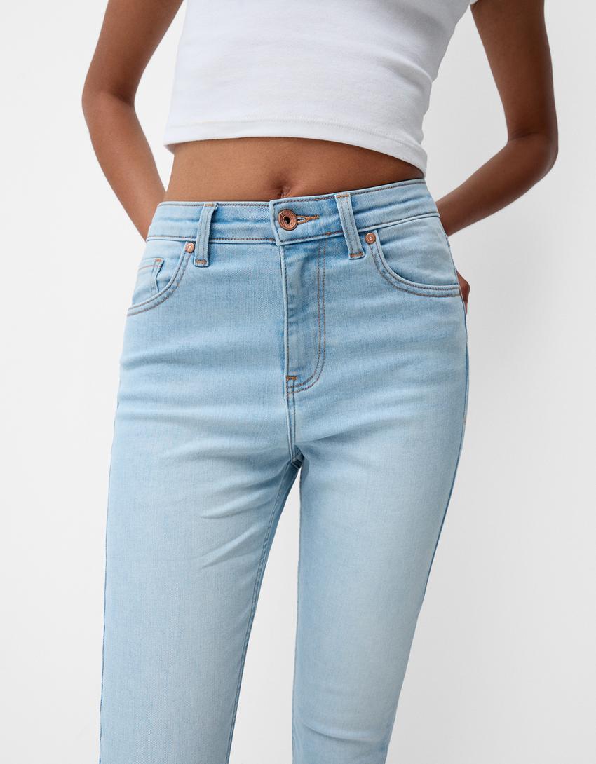 Jeans taille très haute skinny-Bleu clair