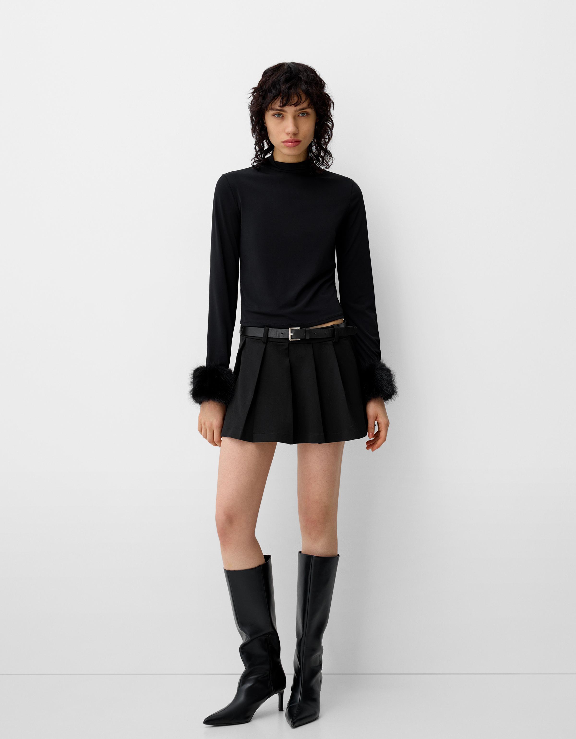 Box pleat mini skirt with belt - Women | Bershka
