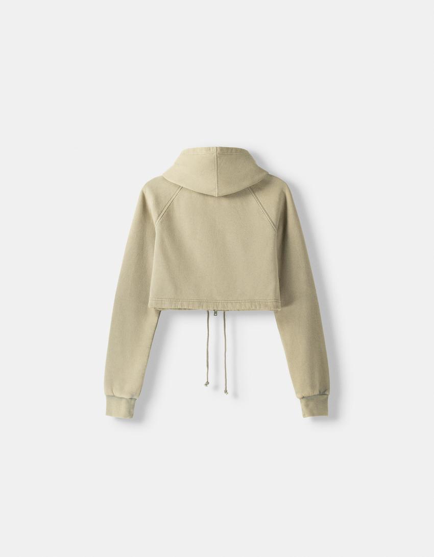 Cropped zip-up hoodie-Khaki-6