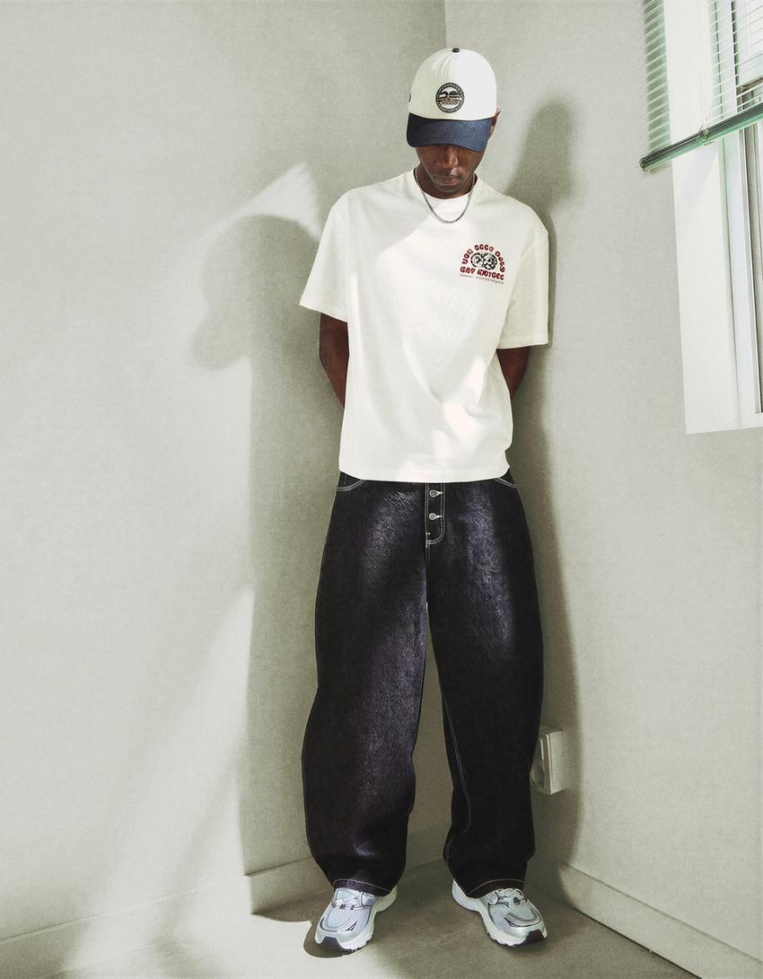 Lyhythihainen printti-t-paita-Valkoinen