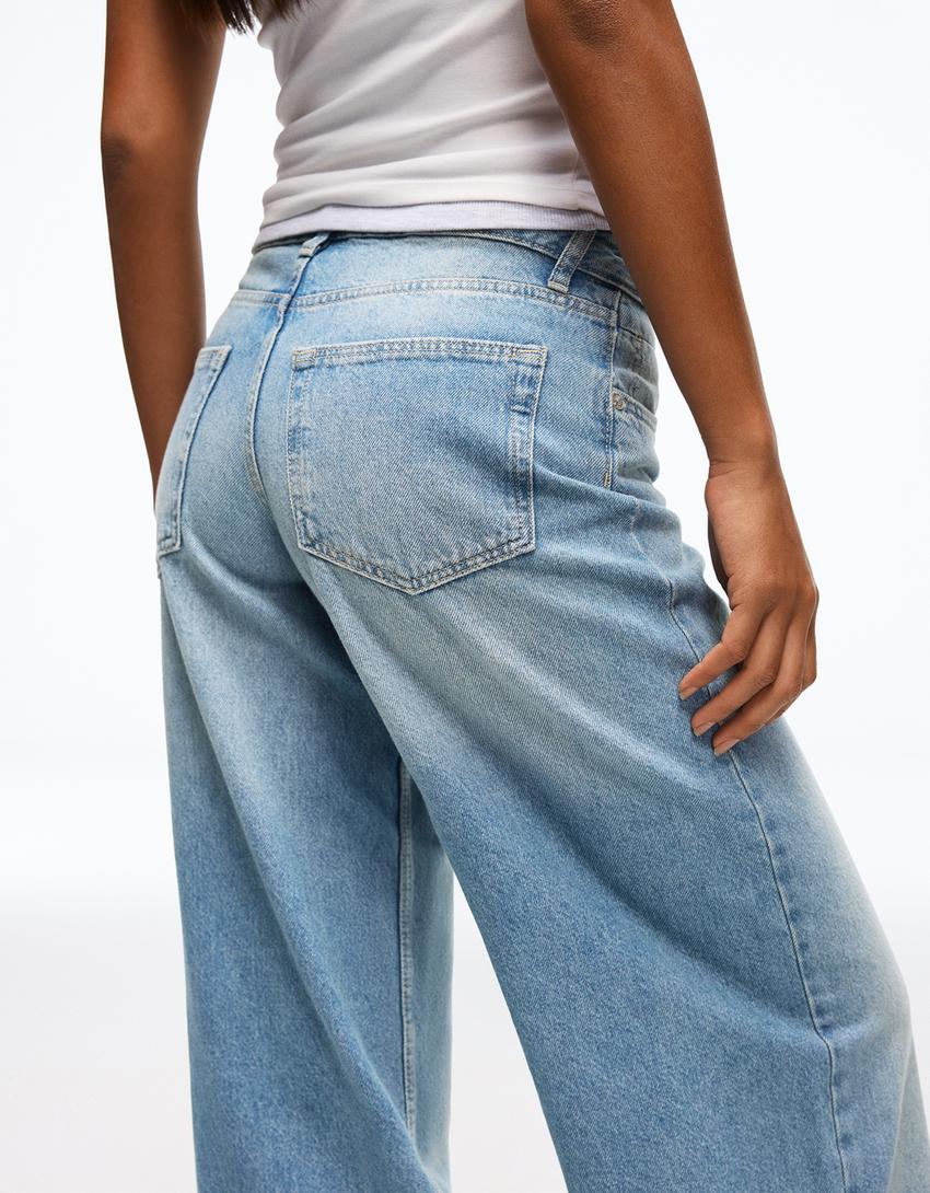 Jeans wide leg tiro bajo-Azul lavado