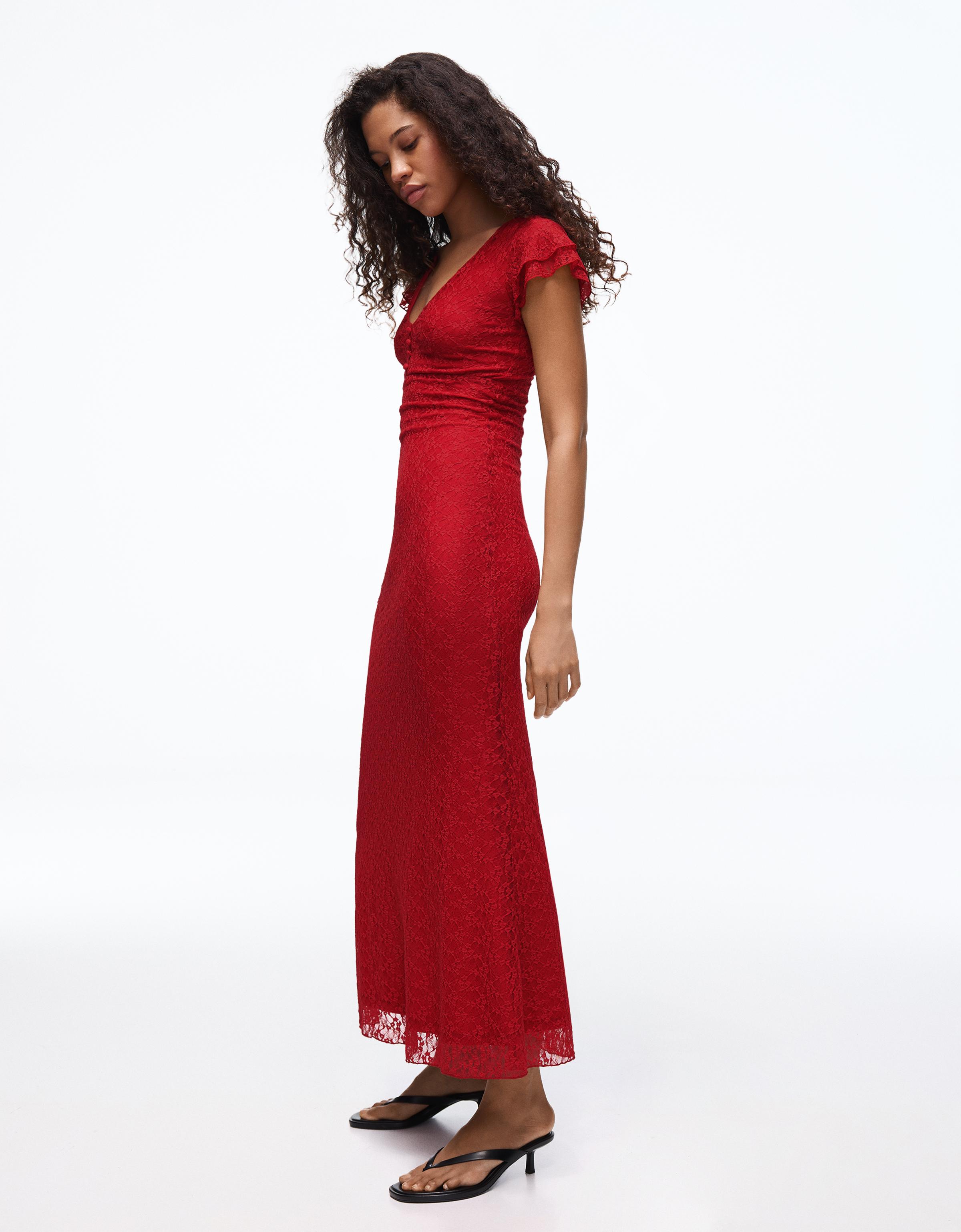 Lace midi dress — Red