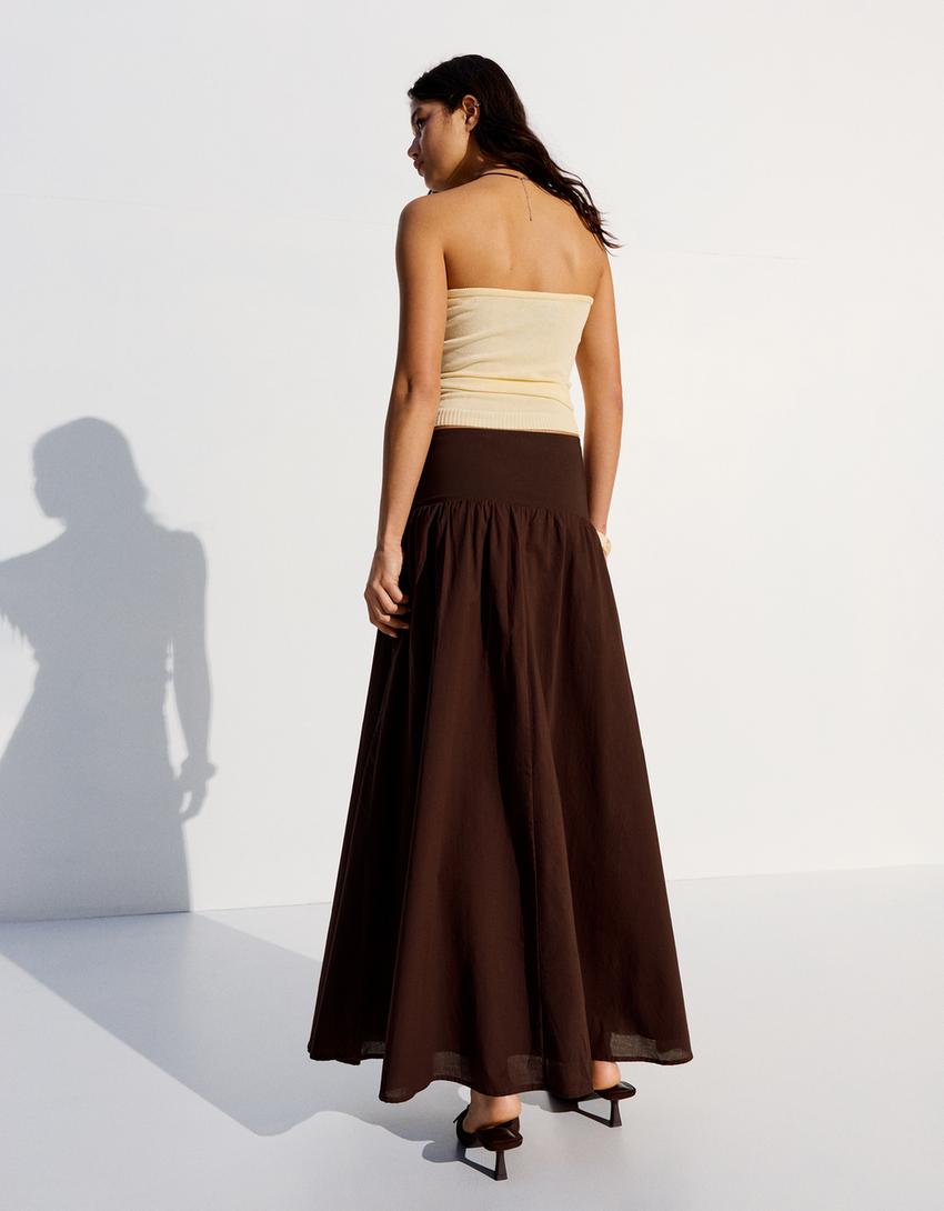 Jupe midi à ceinture-Marron