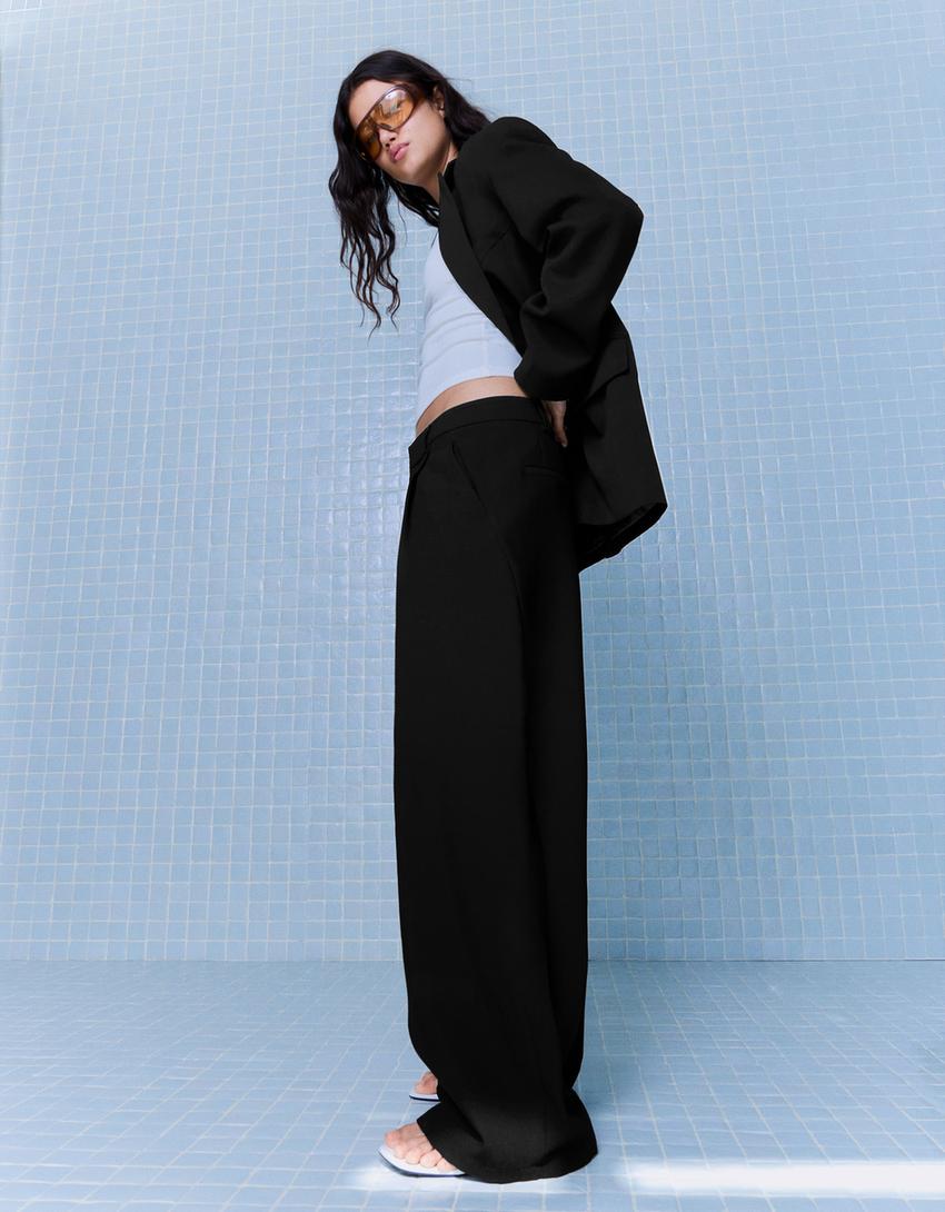 Pantalon volume double tissu-Noir