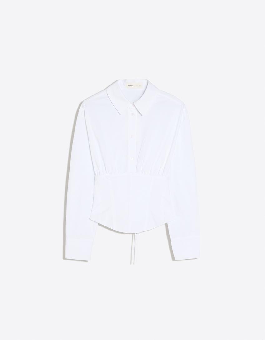 Camisa manga larga efecto corsé-Blanco
