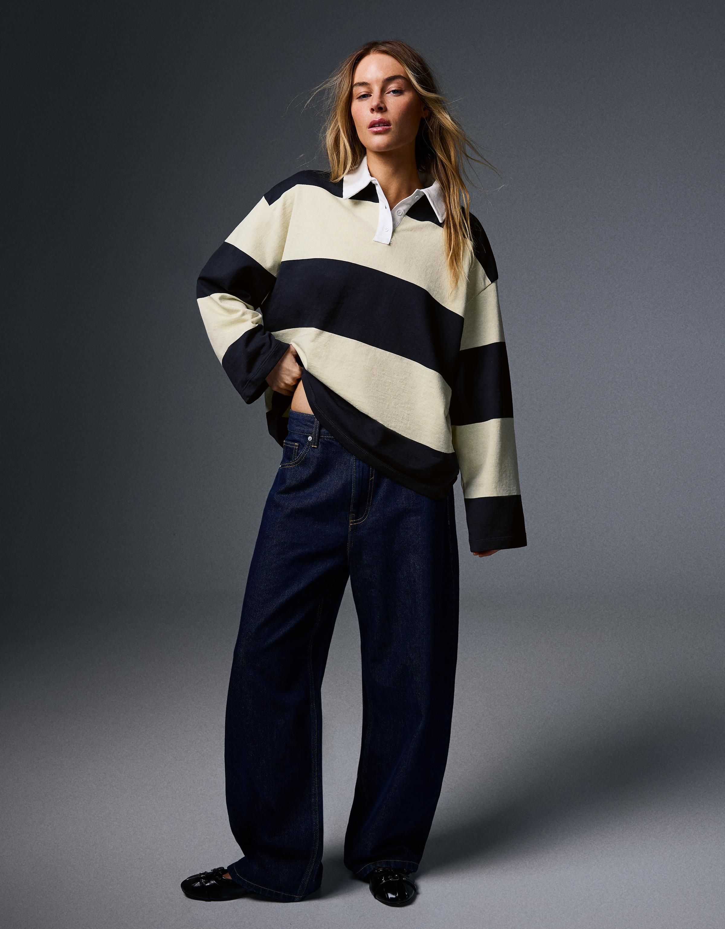 Long sleeve striped polo shirt — Yellow