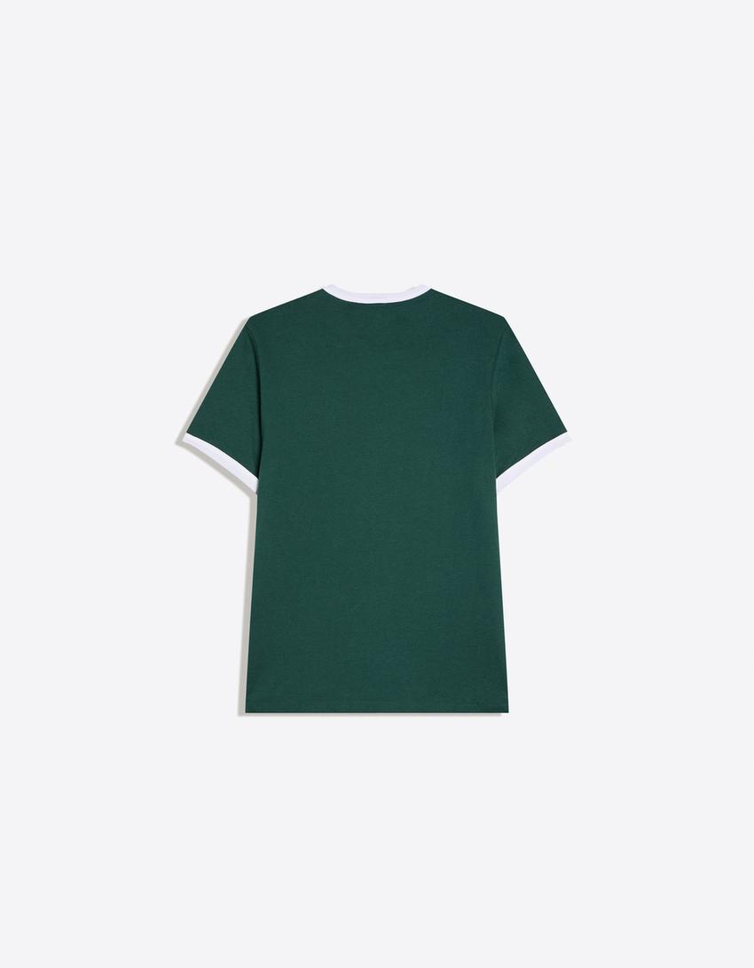 Short sleeve contrast rib T-shirt-Green