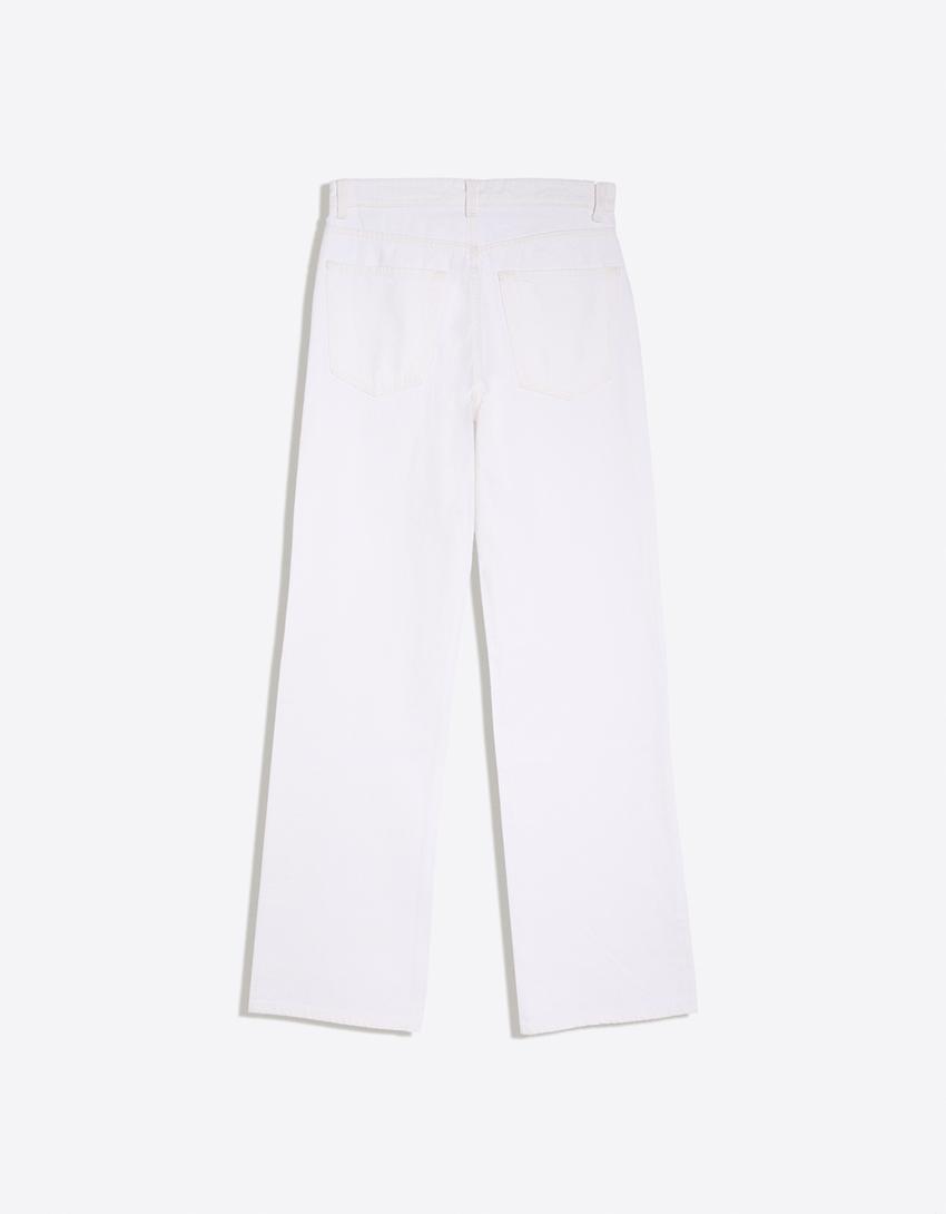 Shimmery high-waist straight-leg jeans-Cream
