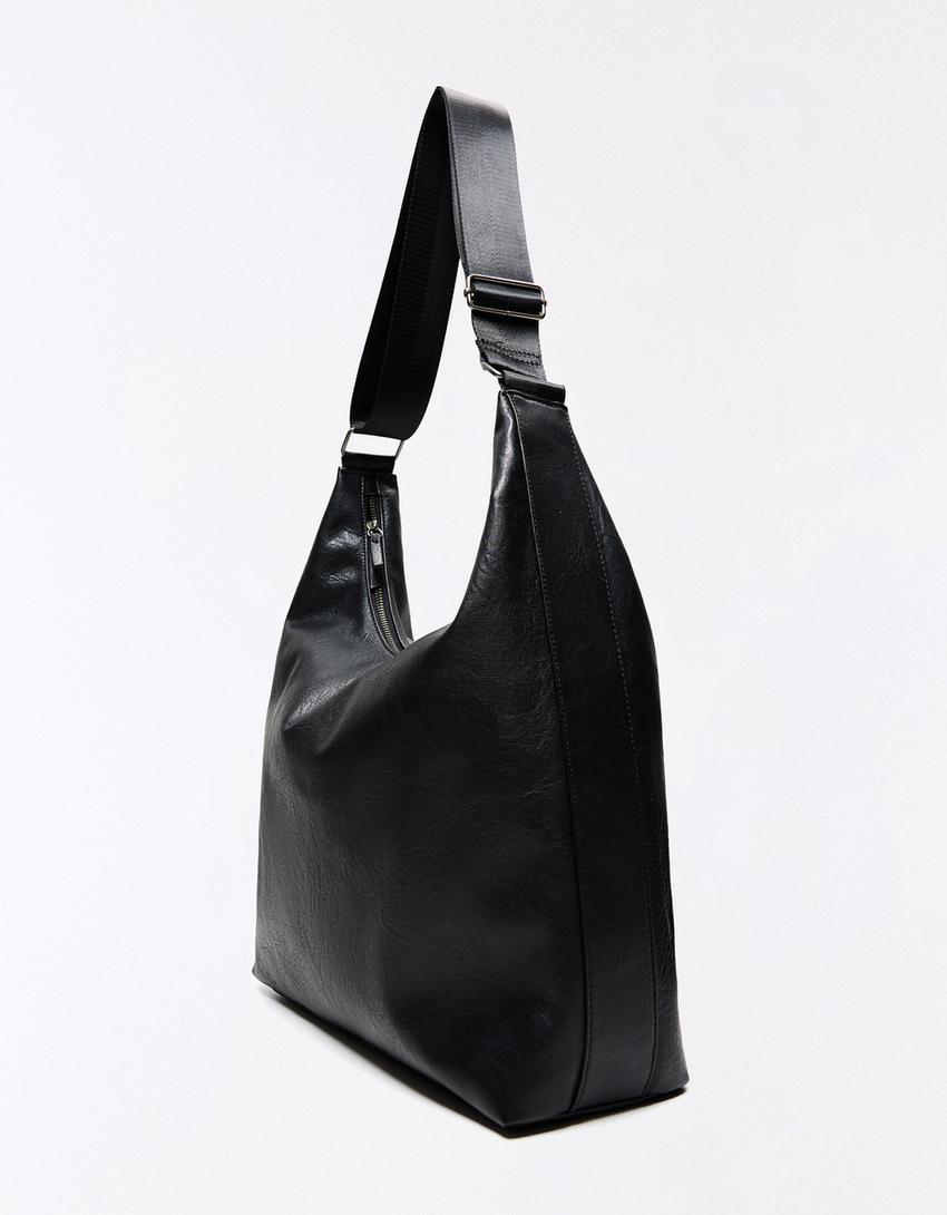 Faux leather bucket bag-Black